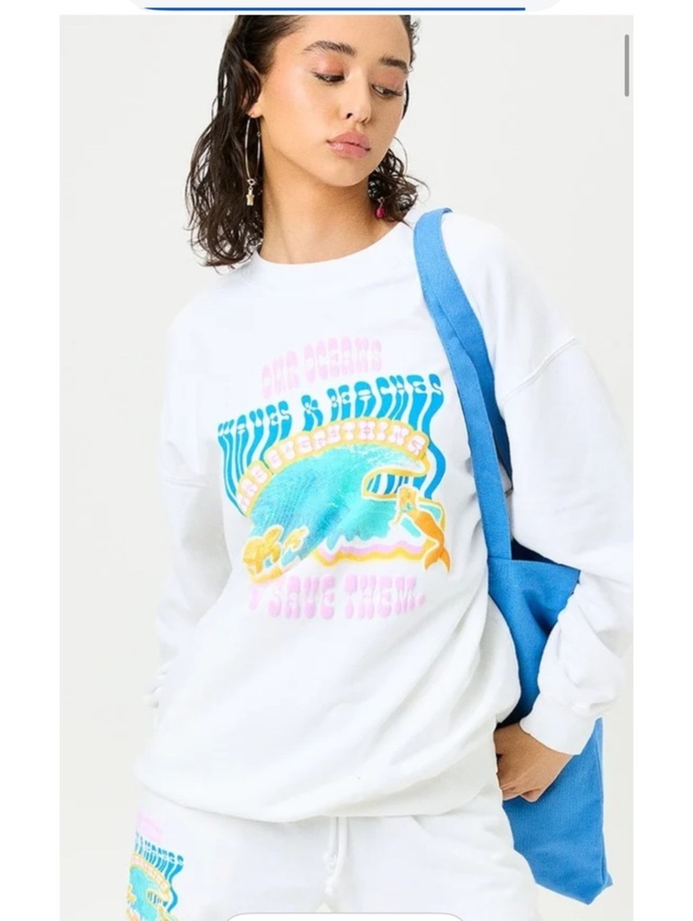 Frankie’s Bikinis Bennie Crew Neck White Sweatshirt ocean summer theme one size